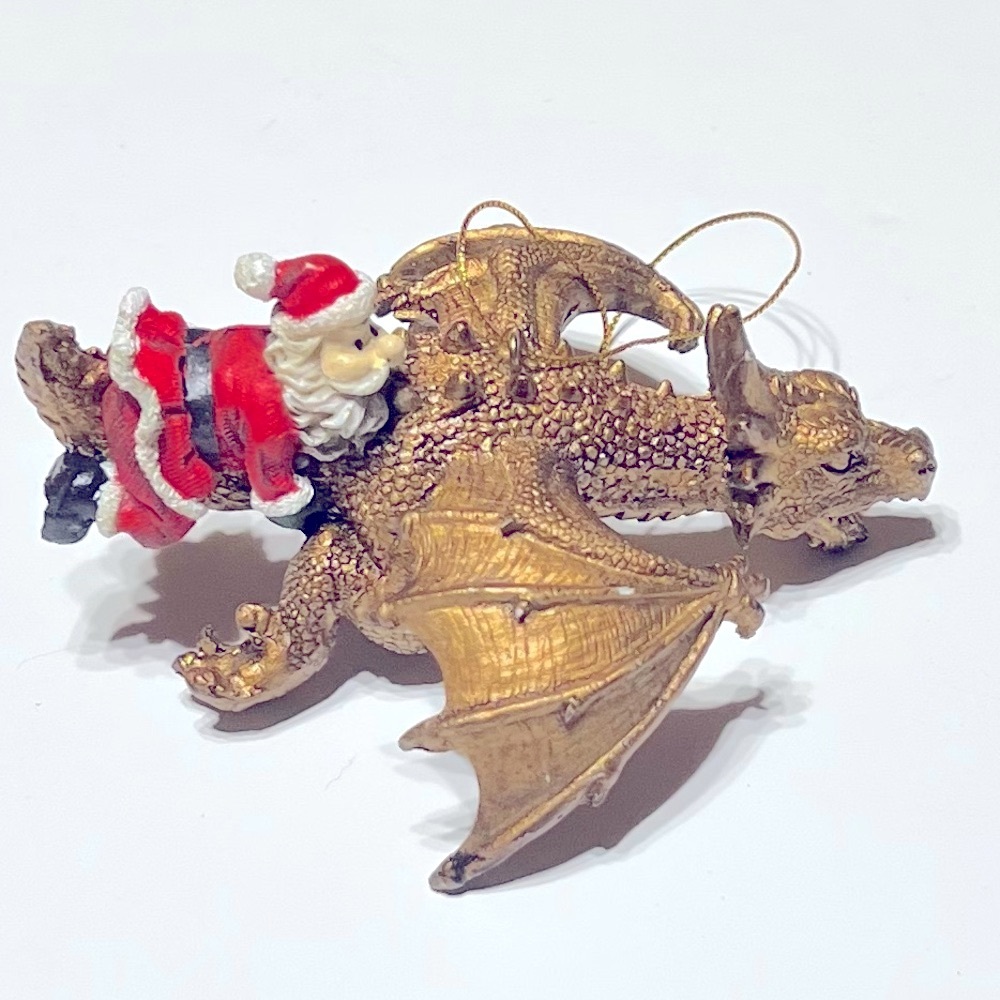 Vintage Santa Riding Bronze Dragon Christmas Ornament